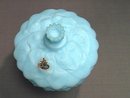 Fenton Blue Satin Water Lily Covered Candy Dish