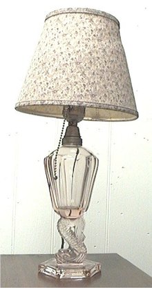 Pink Depression Glass Lamp with Dolphin