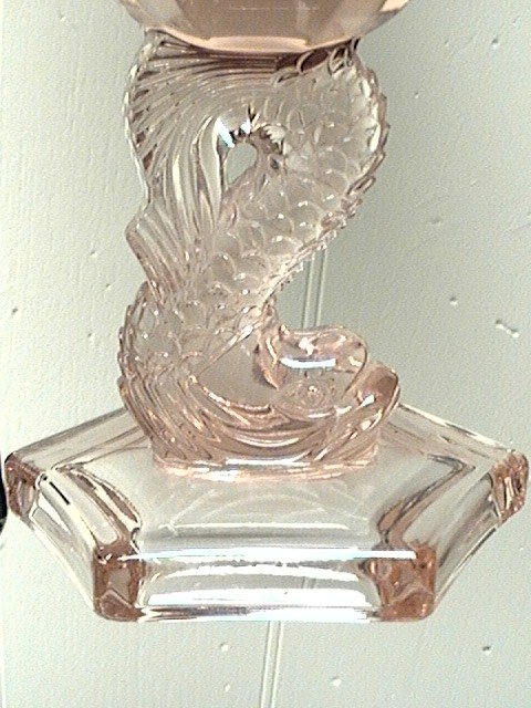 Pink Depression Glass Lamp with Dolphin