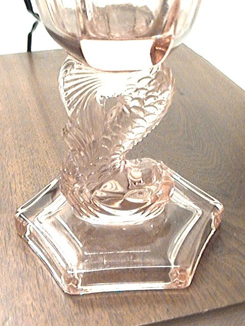 Pink Depression Glass Lamp with Dolphin