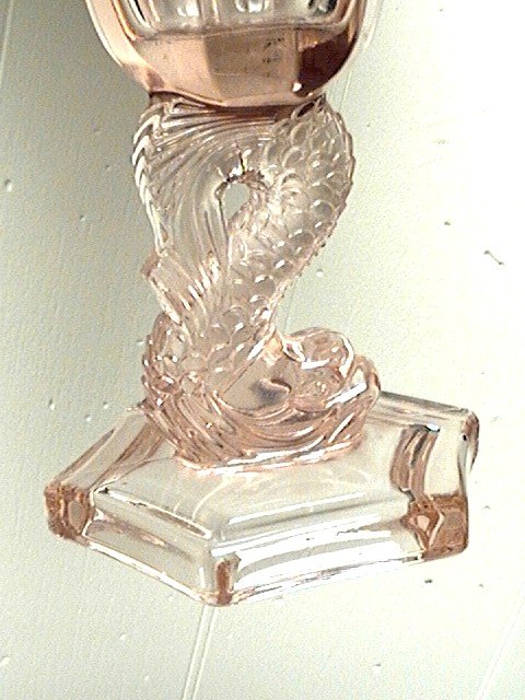 Pink Depression Glass Lamp with Dolphin