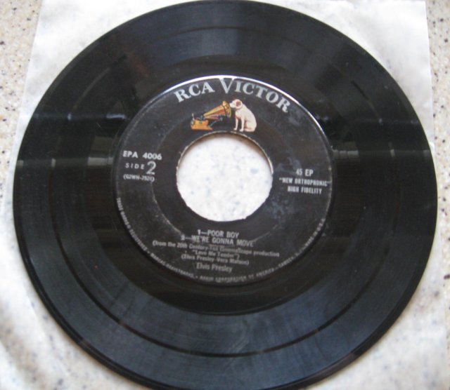 Elvis Presley Double 45 Record: Side 1, Love Me Tender-Let Me 2, Poor Boy-We're Gonna Move