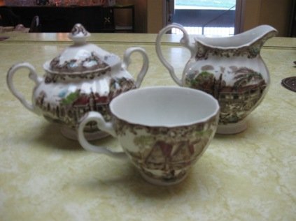 Brown transferware cups