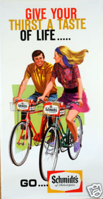 Schmidts Beer Bicycle poster 1960's 24 x 45 inches