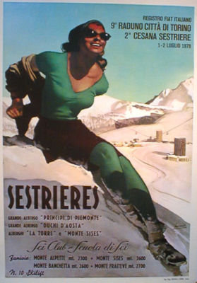 Sestrieres by Gino Boccasile 1978 printing Ski poster