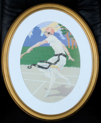 Tennis Lithograph Grellet 1915-20 on arches paper