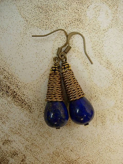 28ct Lapis Luzi modernist earrings Coil earrings pyrite and cobalt blue earrings