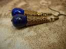 28ct Lapis Luzi modernist earrings Coil earrings pyrite and cobalt blue earrings