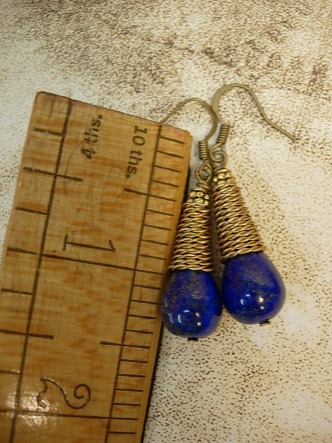28ct Lapis Luzi modernist earrings Coil earrings pyrite and cobalt blue earrings