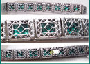 Vintage ART DECO FILIGREE Bracelet 85 green glass Stones GRILL work hinged bracelet