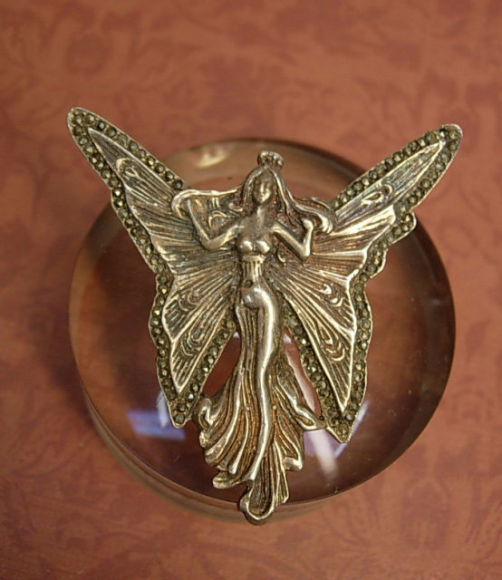 Vintage Nouveau Brooch Fairy Brooch sterling marcasite Brooch Goddess brooch