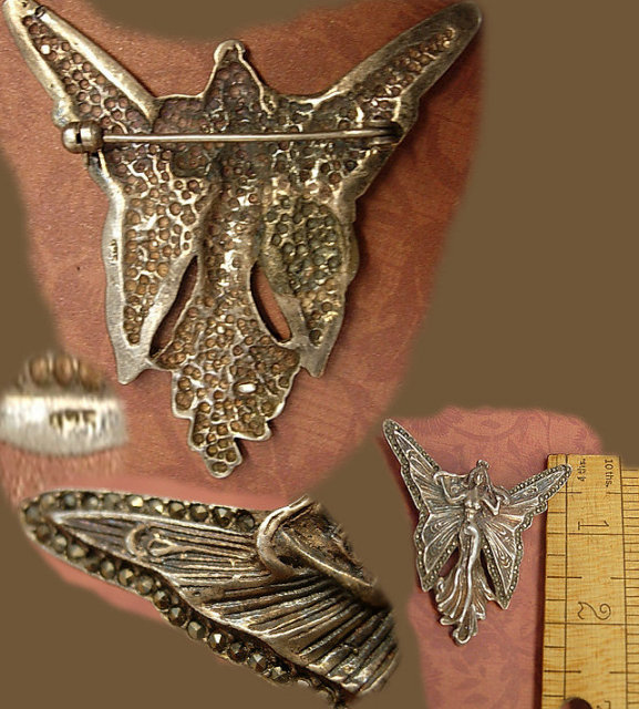 Vintage Nouveau Brooch Fairy Brooch sterling marcasite Brooch Goddess brooch