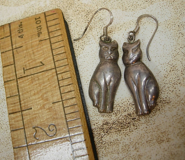 Vintage signed cat earrings sterling earrings spooky halloween cat Pierced earrings