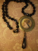 Minerva Goddess necklace Black glass necklace with antique black pendant costume jewelry