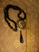 Minerva Goddess necklace Black glass necklace with antique black pendant costume jewelry