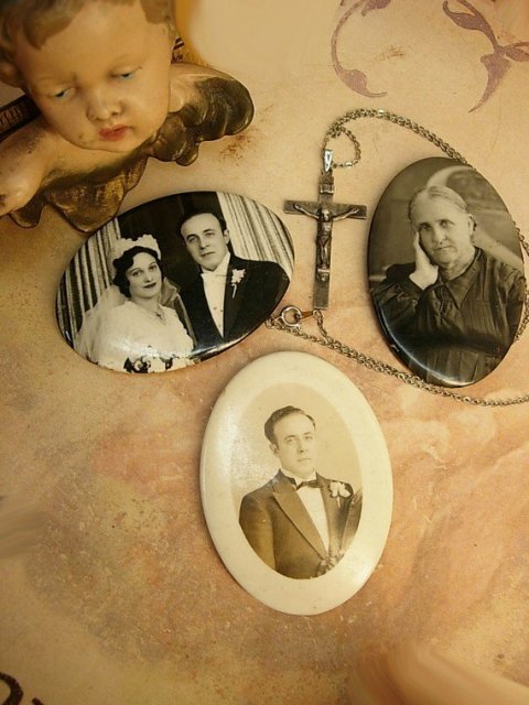Estate Family portraits with Wedding necklace and sterling crucifix