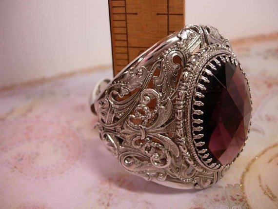 HUGE Gothic Amethyst GLass medieval Bracelet Fit for a DIVA