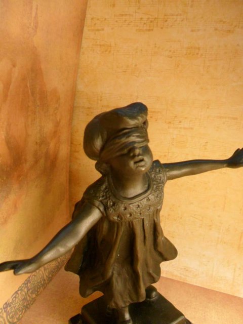 Vintage Bronze Blindfolded child statue G. Ferrari Italian 20th century Guess the Young Child playing hide and seek