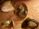 Vintage VIctorian Turquoise and BRass Medieval shield Ring