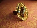 Vintage VIctorian Turquoise and BRass Medieval shield Ring