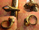 Bizarre Vintage SNake ring with dragons breath and pearl jewels coiled serpent costume ring