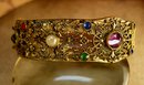 ANtique signed Czech jeweled bracelet with intricate filigree bangle late 1800s pre napier