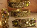 ANtique signed Czech jeweled bracelet with intricate filigree bangle late 1800s pre napier