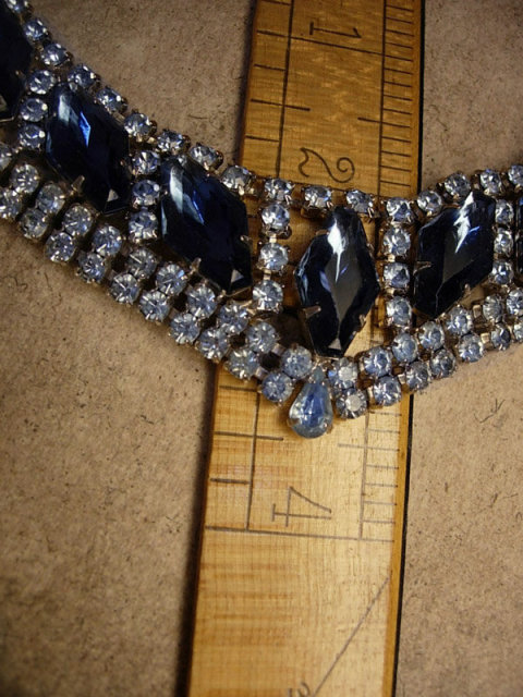 HUge vintage Blue Rhinestone Bib collar necklace