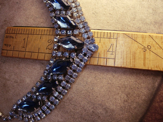 HUge vintage Blue Rhinestone Bib collar necklace