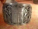 ANtique HUGE sterling buckle bracelet Chinese figures and symbols signed