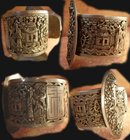 ANtique HUGE sterling buckle bracelet Chinese figures and symbols signed