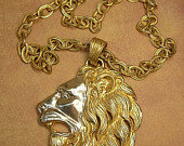 Vintage HUGE lion head necklace statement necklace