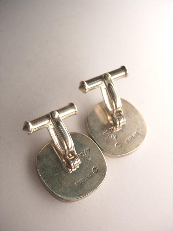 Gorgeous Sterling Enamel Signed Cufflinks Modernist relief