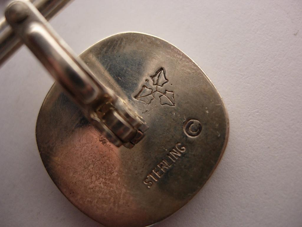 Gorgeous Sterling Enamel Signed Cufflinks Modernist relief