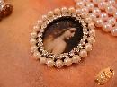 Gothic WIde pearl choker with portrait pendant and Drop chandelier earrings