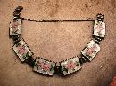 Antique Art Deco sterling Guilloche Enamel Pink Roses bracelet