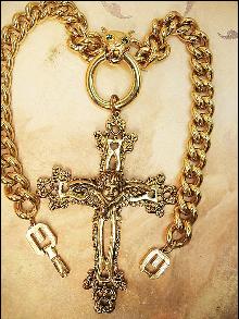 HUGe gothic cross necklace lion head with jeweled eyes