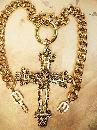 HUGe gothic cross necklace lion head with jeweled eyes