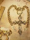 HUGe gothic cross necklace lion head with jeweled eyes