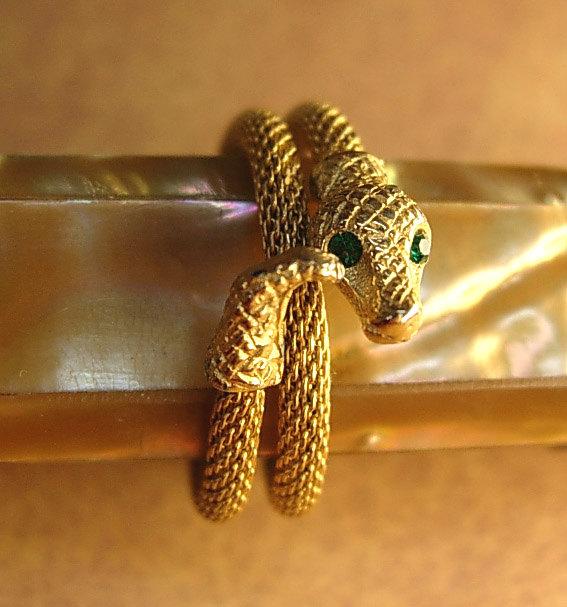 Victorian Mesh snake Snake Ring Green eyed snake charmer serpent