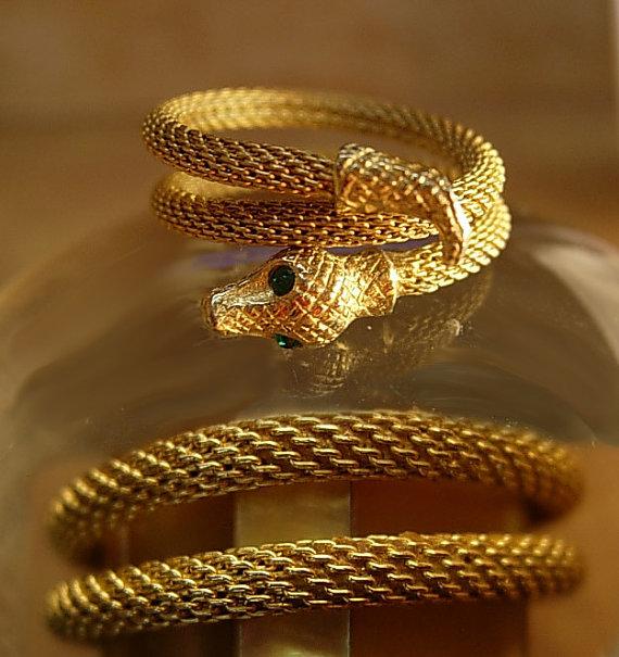 Victorian Mesh snake Snake Ring Green eyed snake charmer serpent