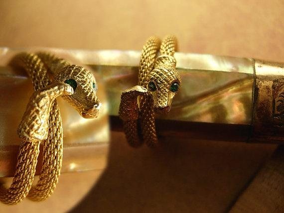 Victorian Mesh snake Snake Ring Green eyed snake charmer serpent