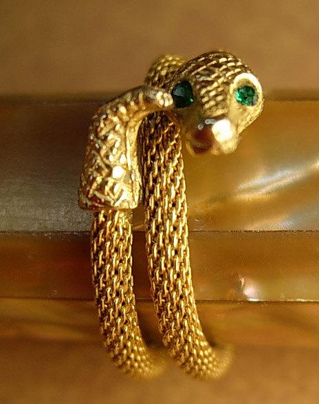 Victorian Mesh snake Snake Ring Green eyed snake charmer serpent