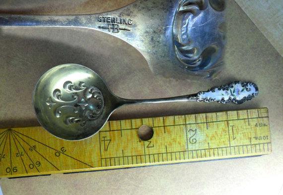 Antique enamel hallmarked silver spoon ladle or nut spoon R. Blackinton & Co