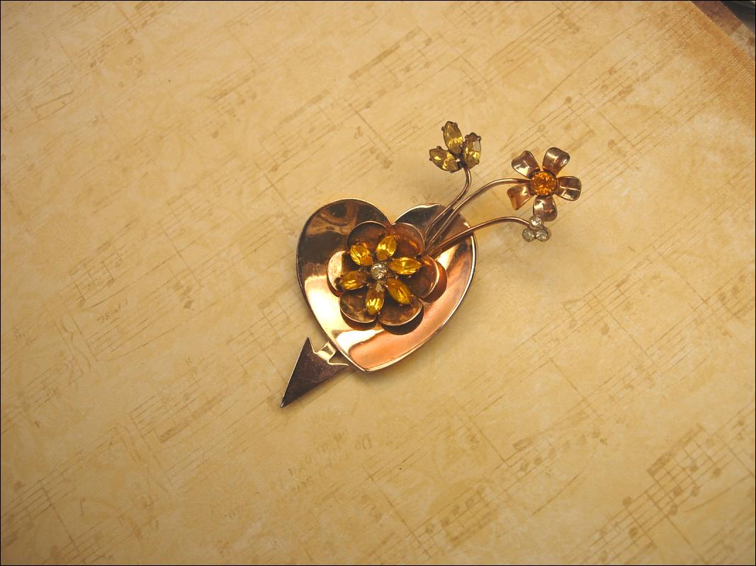 Vintage Signed Coro Sweetheart Brooch sterling and rhinestones