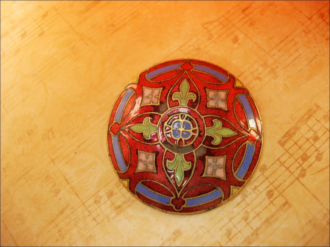Vintage RED French Brevete Enamel Scarf Brooch