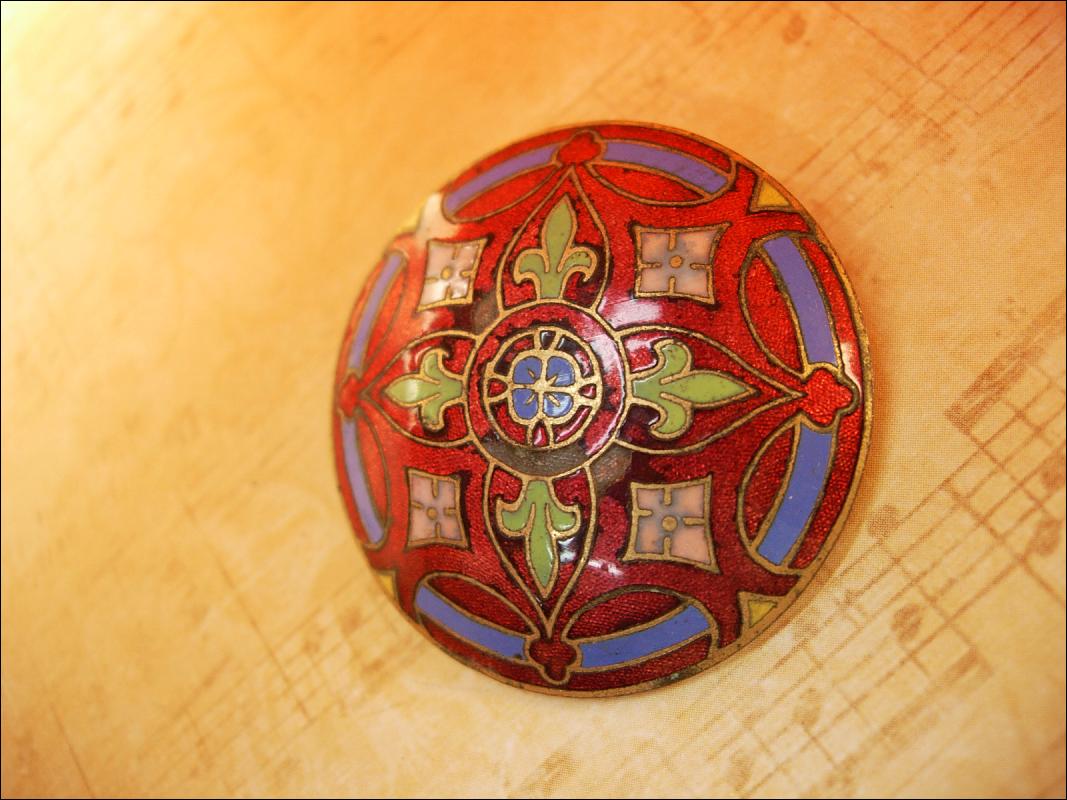 Vintage RED French Brevete Enamel Scarf Brooch