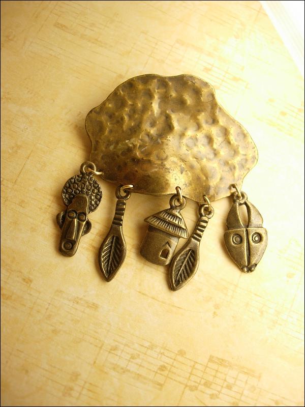 Primitive African Mask charm Brooch