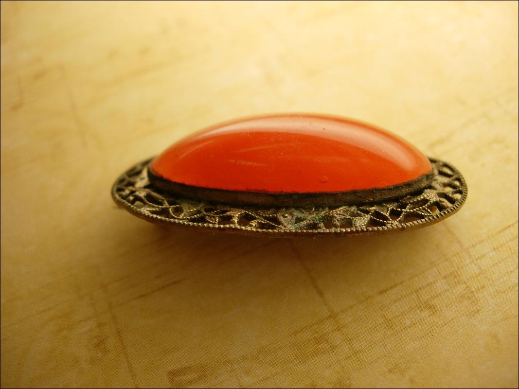 Antique Carnelian Filigree cabochon brooch