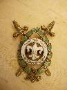 Vintage Enamel Medieval Fleur de lis Crossed swords Brooch